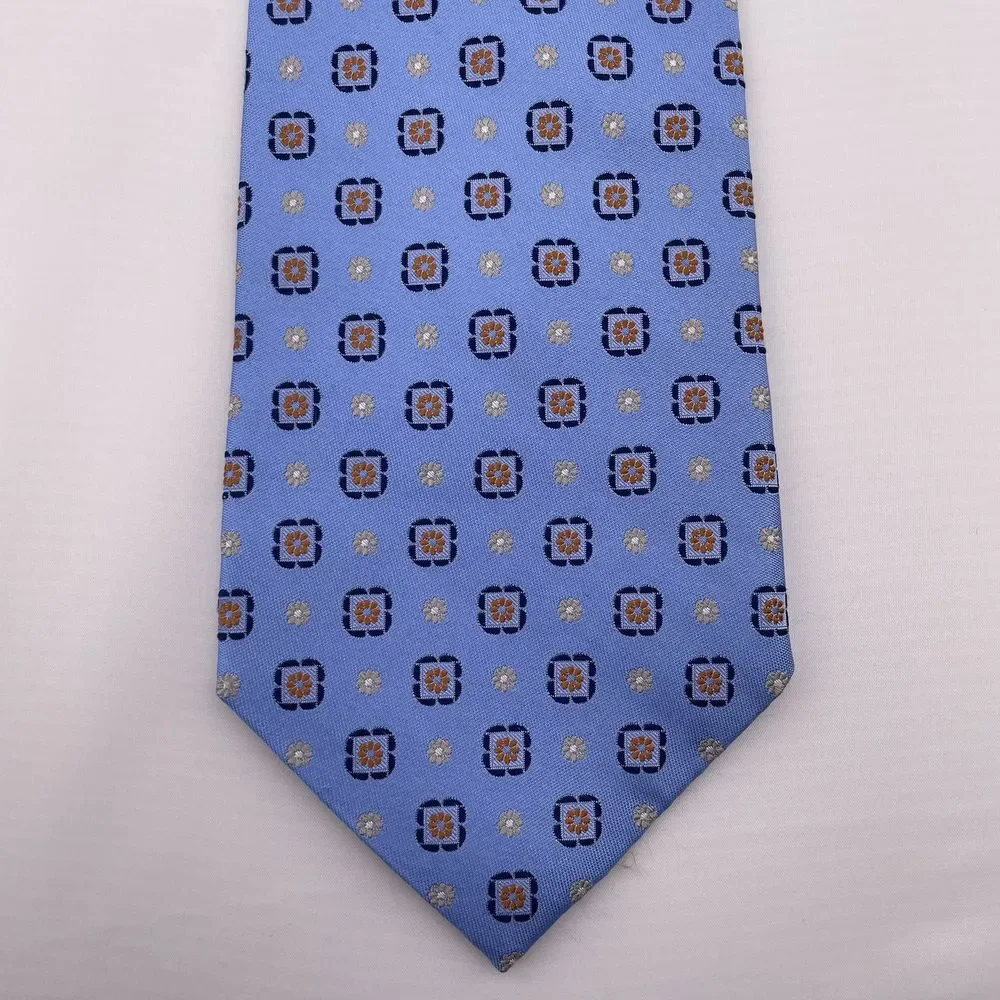 ROUNDTREE & YORKE Men's Designer Silk Necktie Blue Floral Handmade China 60